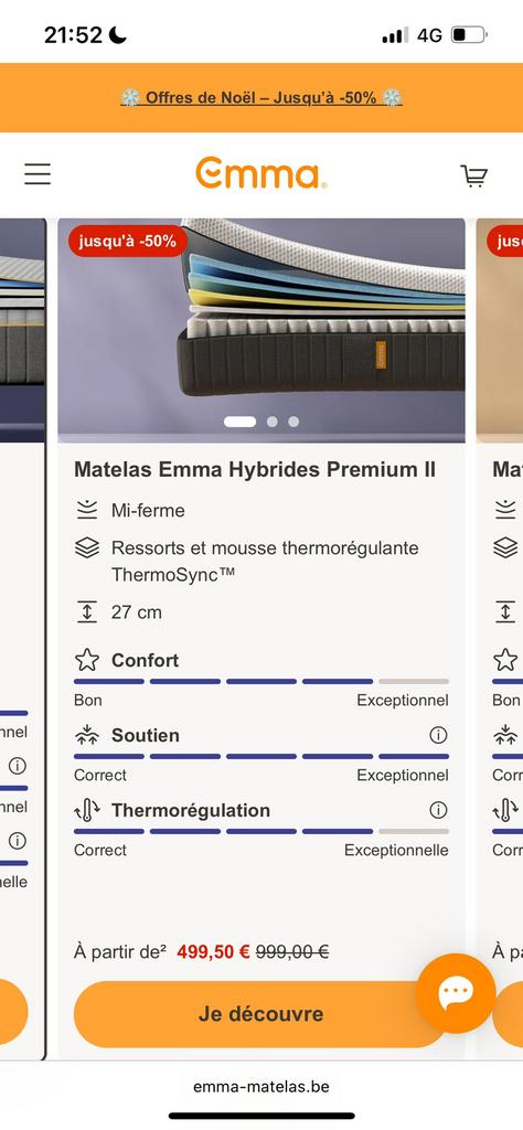 Matelas Emma hybrid, Maison & Meubles, Chambre à coucher | Matelas & Sommiers, Enlèvement ou Envoi, Matelas