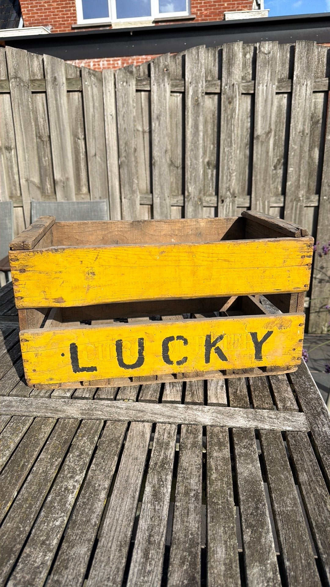 Caisse en bois vintage Cidre Mercier « Lucky », 50 à 100 cm, Enlèvement, Utilisé, 5 – 50
