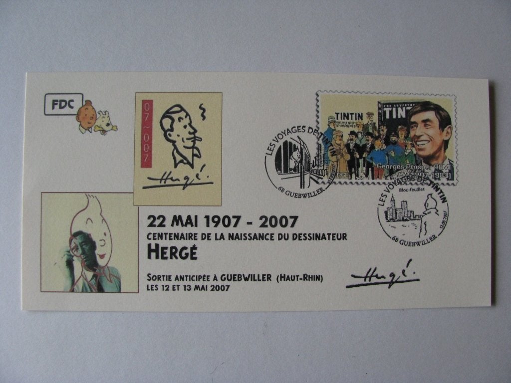 FDC-Hergé-Tintin, Verzenden, Kuifje, Nieuw