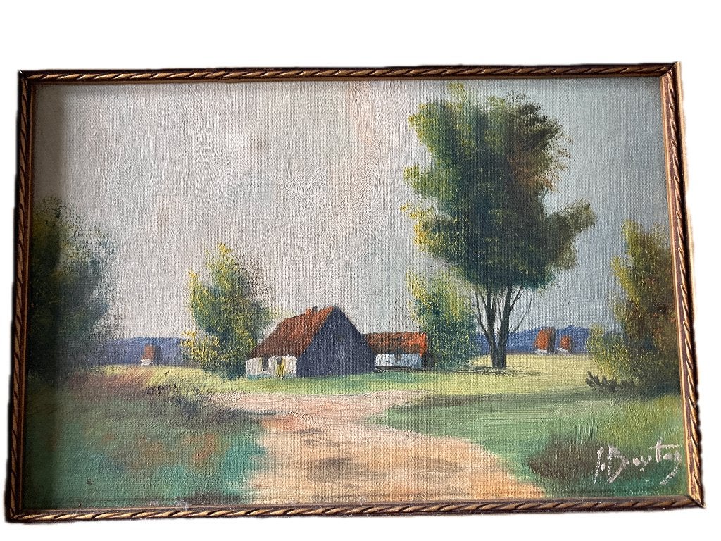 Landschapsschilderij van J Bouten, Antiek en Kunst, Ophalen, Acrylverf, Doek, Bijzondere lijst