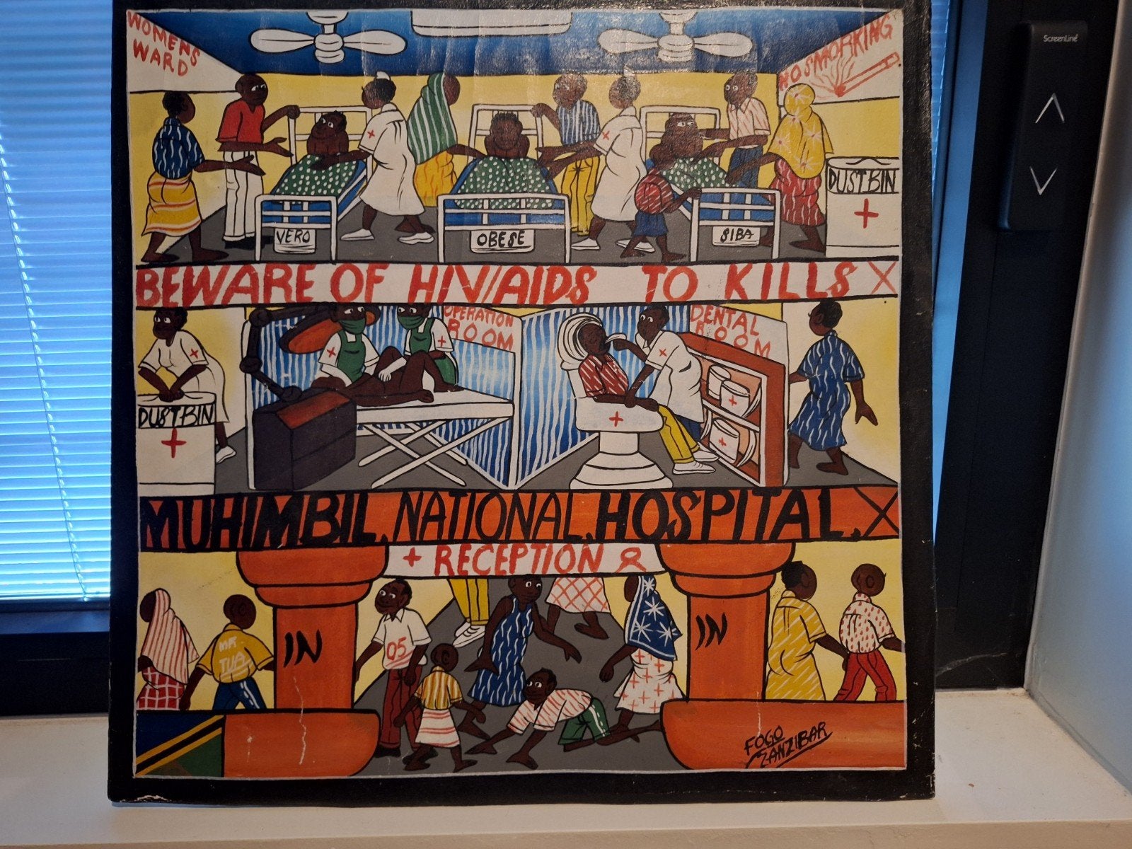 Authentiek Handgeschilderd Tingatinga Kunstwerk – Fogo Zanzi, Antiek en Kunst, Ophalen, Papier/karton, Gesigneerd