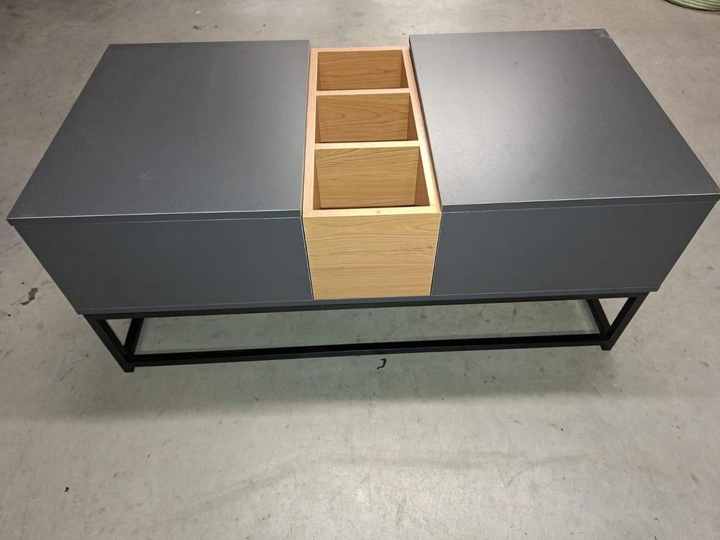 Table de salon relevable grise et bois 100L - 50l - 42,5H, Enlèvement