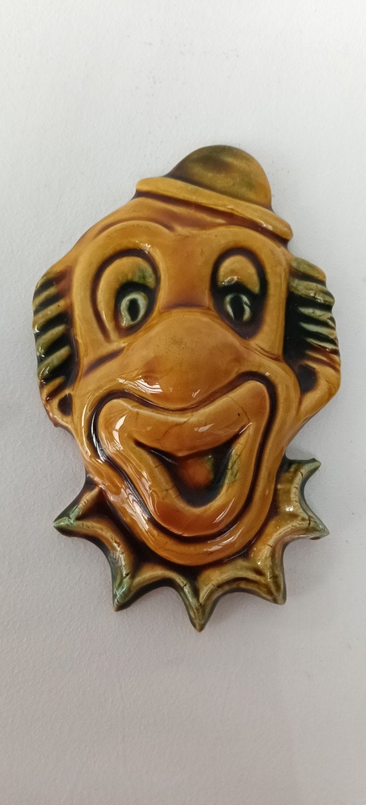 Vintage keramiek clown wandmasker. 12 x 8 cm, Antiquités & Art, Enlèvement ou Envoi