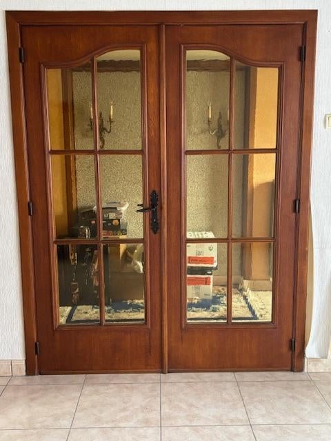 dubbele binnendeur in kers fineer met glas, Ophalen, 120 cm of meer, Binnendeur, Zo goed als nieuw