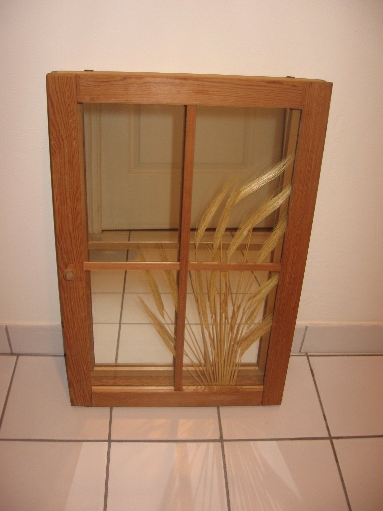 Superbe décoration murale en pin massif + verre, Doré, 60 cm, Verre, Encadré