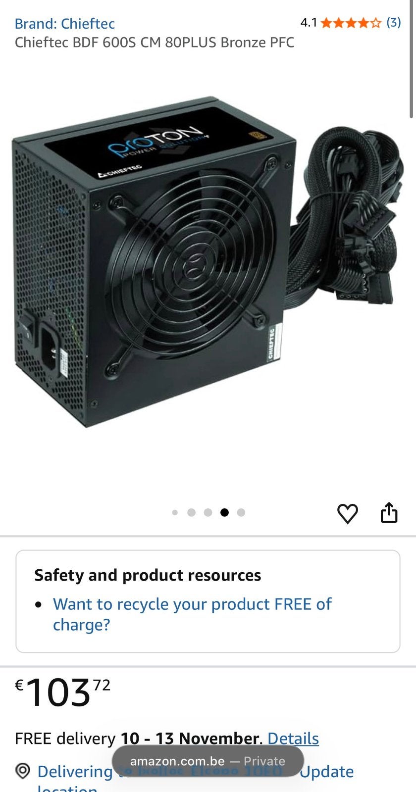 Chieftec Proton 600W voeding – 80 PLUS, Computers en Software, Ophalen, Zo goed als nieuw