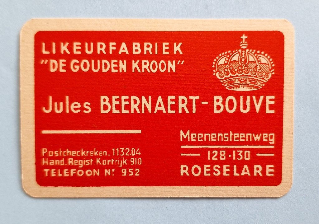 Speelkaart Likeurfabriek_Gouden Kroon_Roeselare_rood_308, Ophalen of Verzenden, Gebruikt, Speelkaart(en)