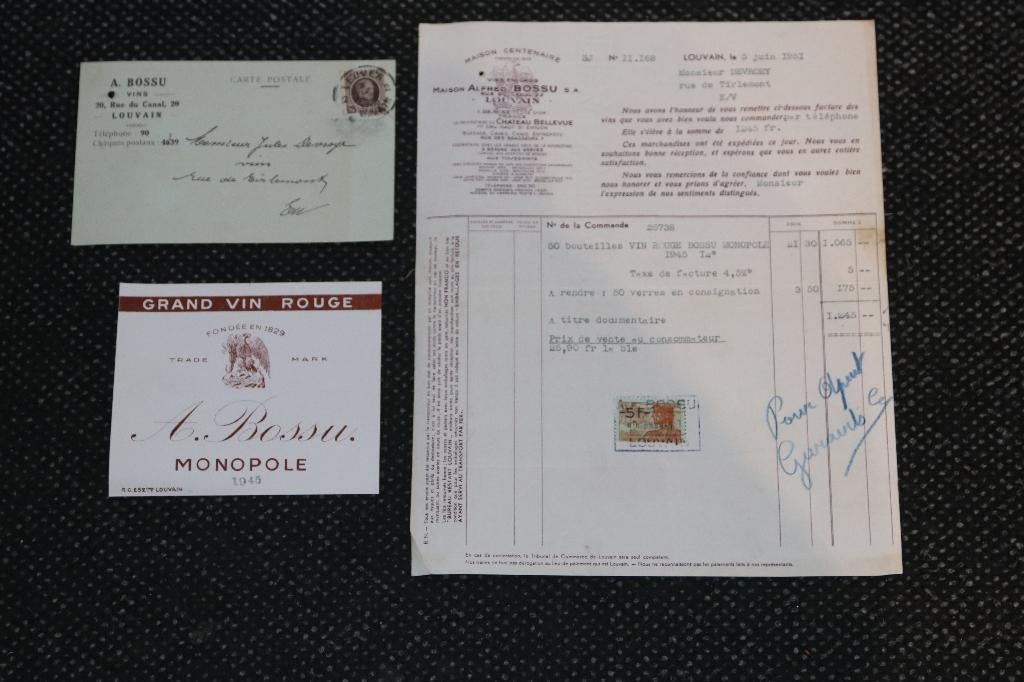 factuur alfred bossu leuven 1951 wijn vin, Enlèvement ou Envoi