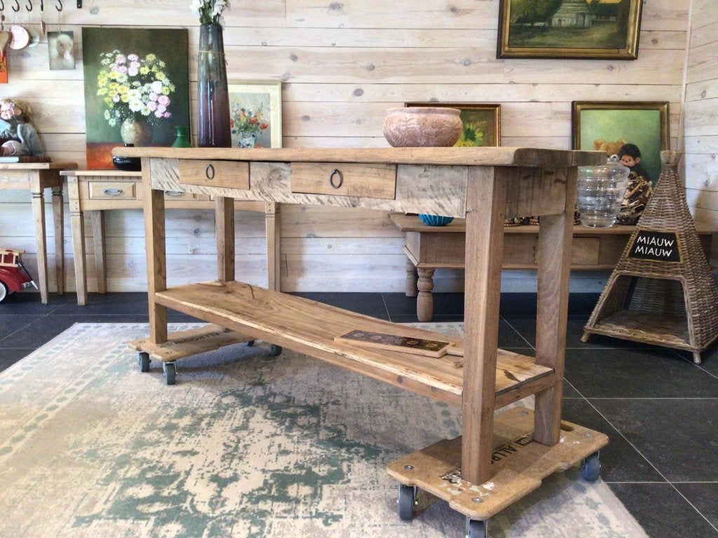 oude stoere sidetable, Huis en Inrichting, Ophalen, Teakhout, Nieuw, Stoer landelijk