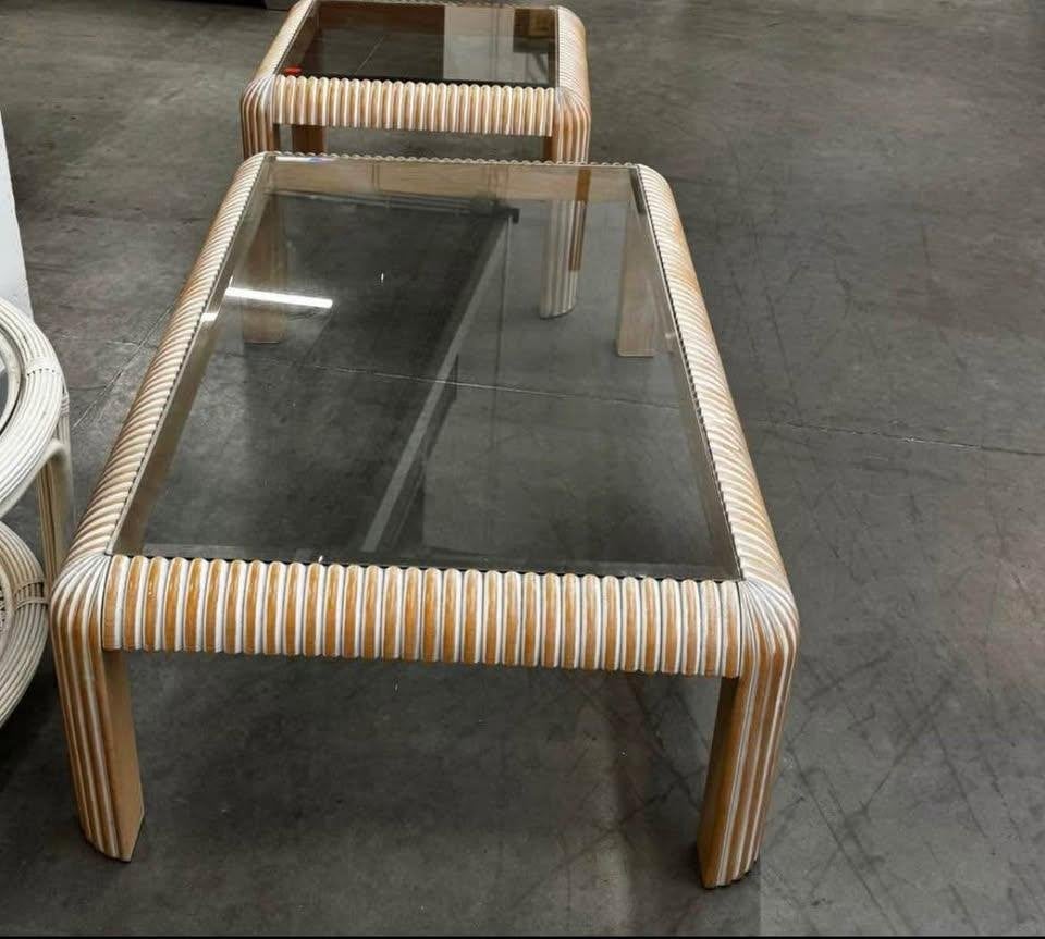 Mid century salontafels geceruseerd essenhout glazen vintage, Huis en Inrichting, Ophalen, 100 tot 150 cm, Zo goed als nieuw, Overige houtsoorten