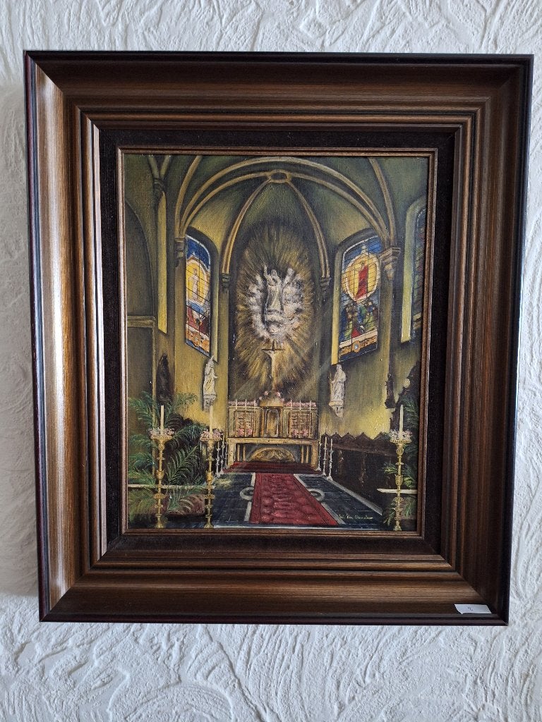 Interieur Sint-Laurentiuskerk Lokeren, Ophalen, Doek, Gesigneerd, Olieverf