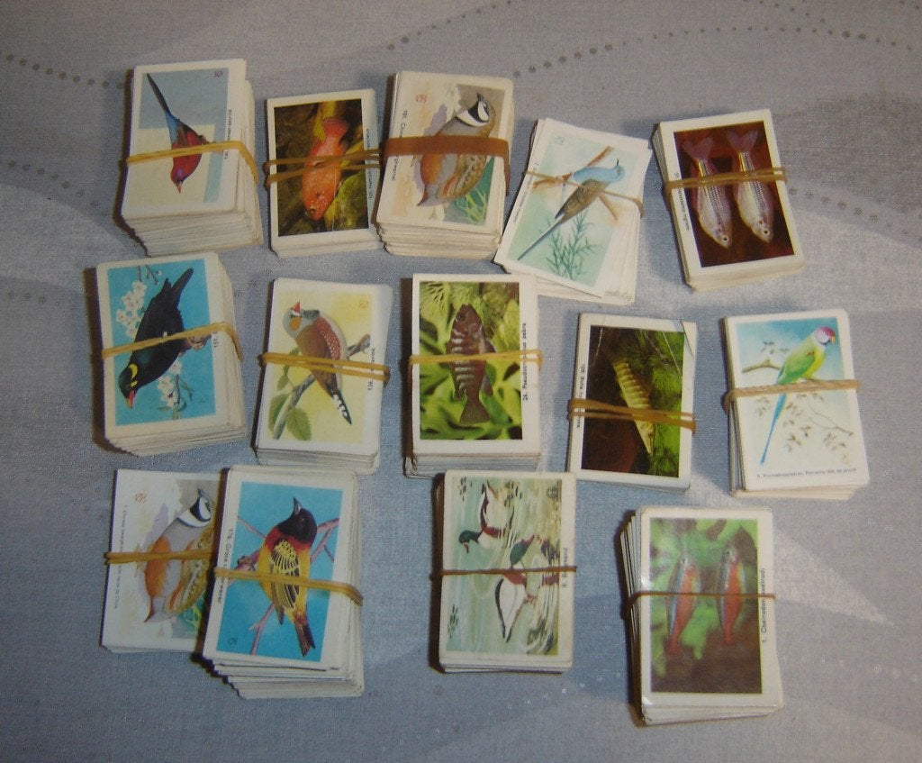 Chromos RIZLA MILOU Oiseaux et poissons Grand lot 1kg, Gravure, Utilisé, Envoi, 1940 à 1960