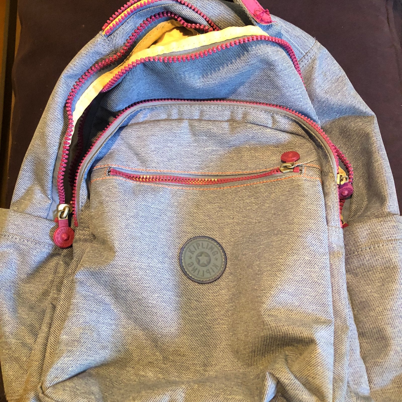 Rugzak Kipling jeansblauw-roze, Ophalen, Gebruikt