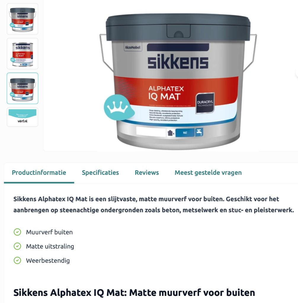 muurverf buiten - Sikkens Alphatex IQ Mat - 5 L - RAL7024, 5 tot 10 liter, Nieuw, Ophalen of Verzenden, Verf