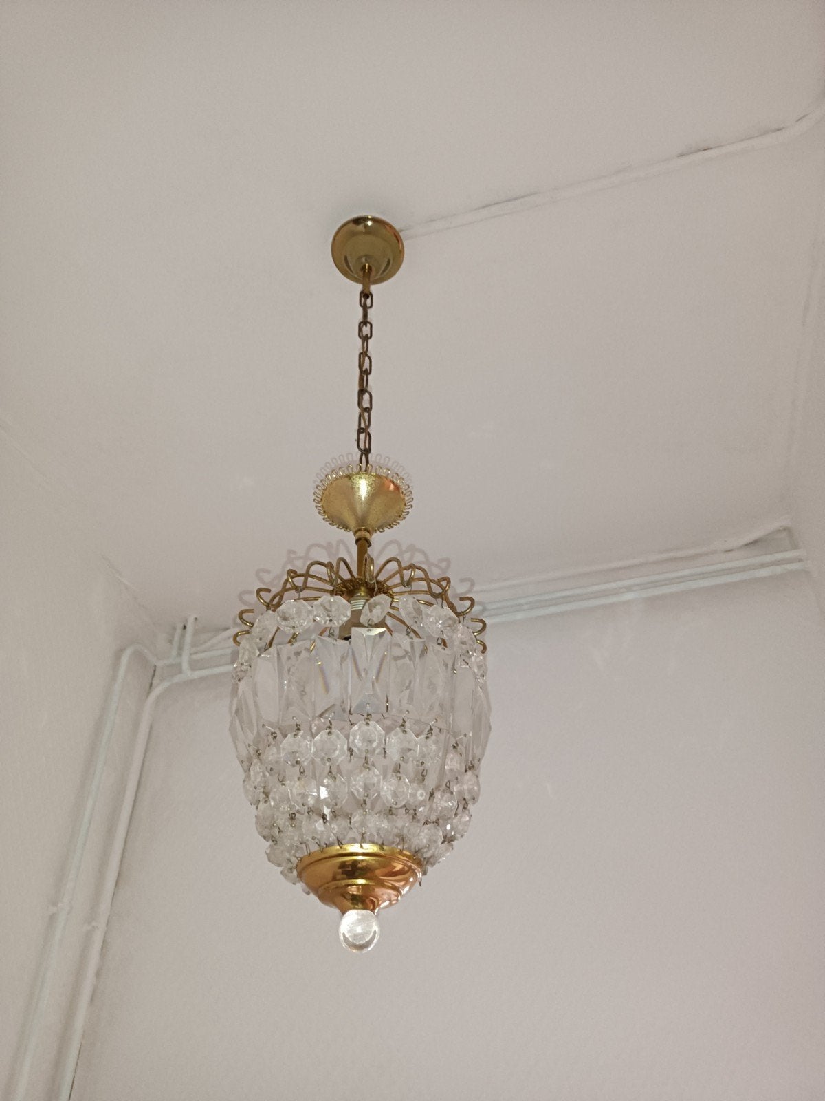Vintage antieke kroonluchter van kristalglas, Huis en Inrichting, Lampen | Kroonluchters, Ophalen, Zo goed als nieuw, Glas, Monarque