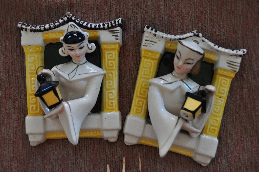 Art Deco Muurdecoratie Meisjes met lantaarntjes, Ophalen of Verzenden
