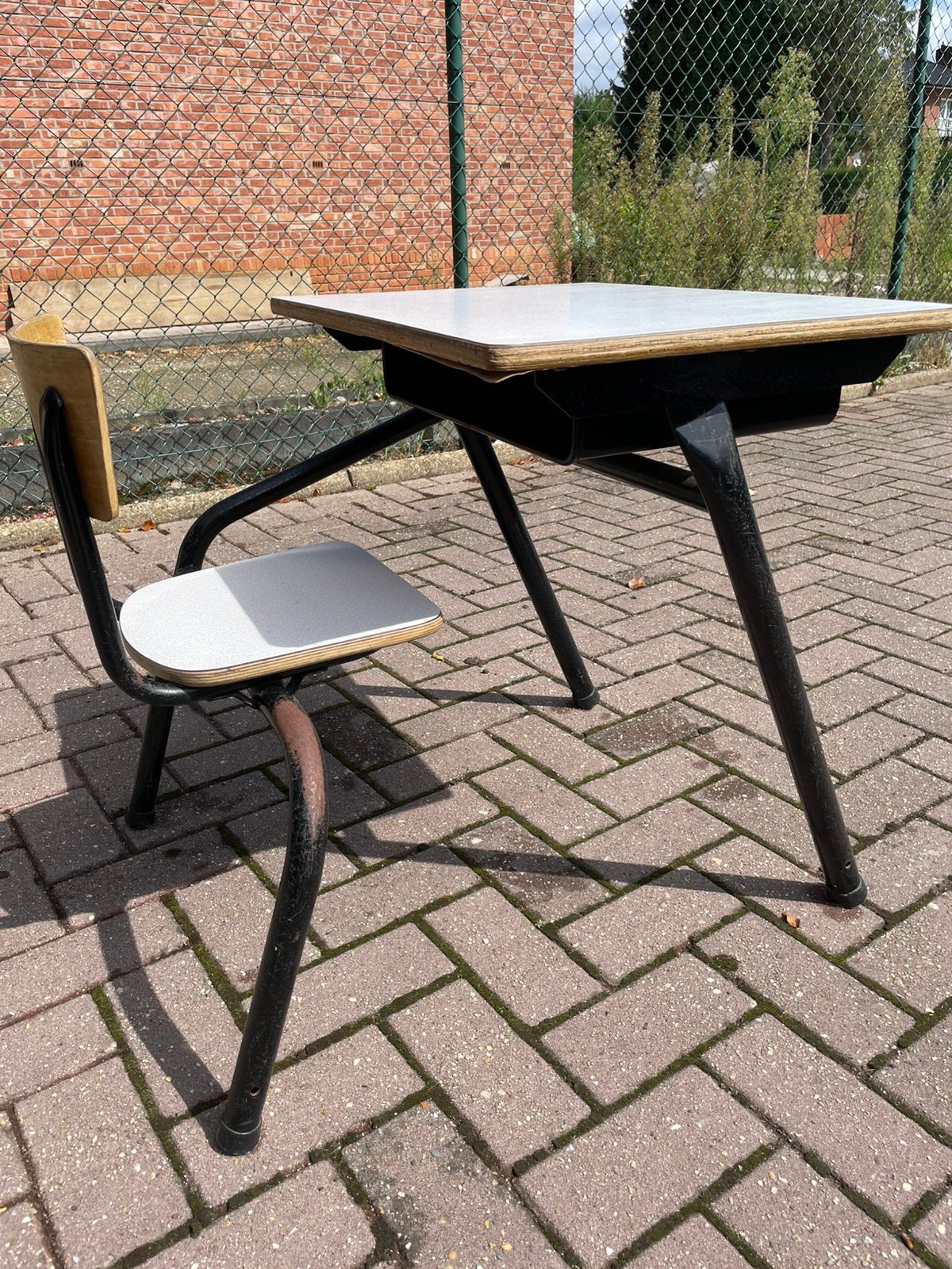 Vintage schoolbankje met stoel, Kinderen en Baby's, Ophalen, Gebruikt, Tafel(s) en Stoel(en)
