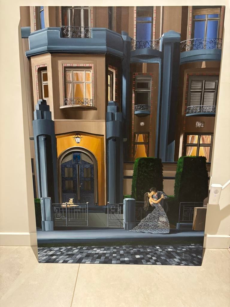 Olivier Lamboray the kiss olie op doek 77x111cm, Ophalen of Verzenden
