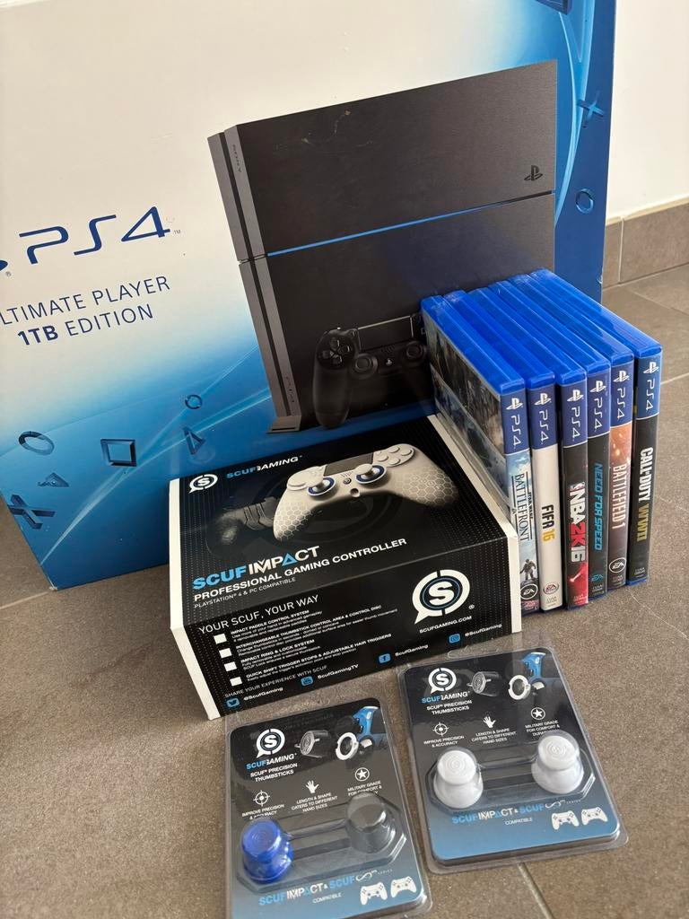 PS4 1TB + scuf en spelletjes, Games en Spelcomputers, Ophalen, Gebruikt