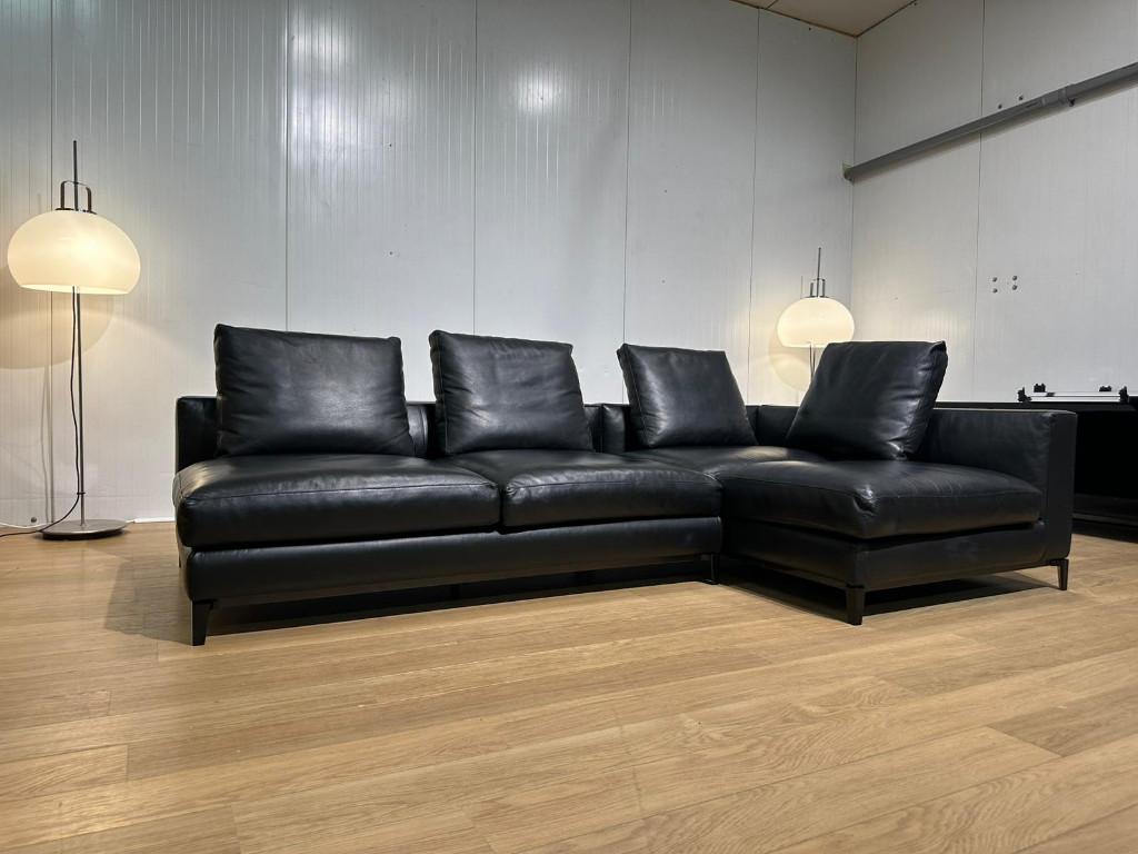 TBE Minotti Andersen canapé d’angle cuir noir – PN: 27.500€, Quatre personnes ou plus, Comme neuf, Bankstel Bank Zetels Sofa Hoekbank Design bank