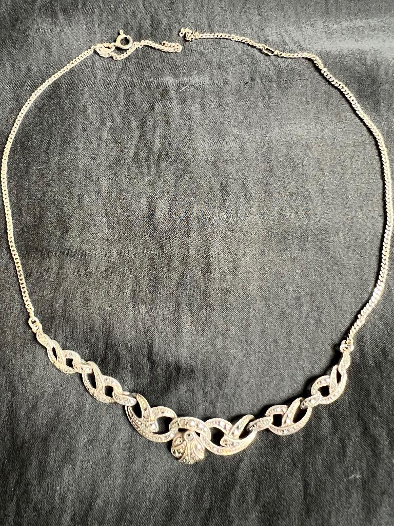Art Deco zilveren halsketting, Bijoux, Sacs & Beauté, Bijoux anciens, Enlèvement ou Envoi, Argent, Collier, Avec pierre précieuse