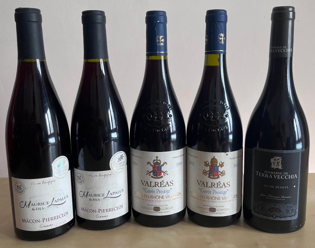 Lot 24 vins rouges: Bourgogne, Bordeaux, Côtes du Rhône, etc, Autres régions, Pleine, Comme neuf, Enlèvement