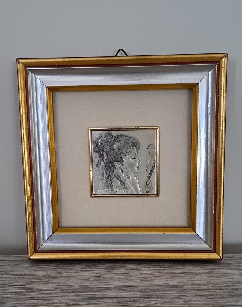 Ingelijste miniatuur kunstwerk, Antiek en Kunst, Ophalen