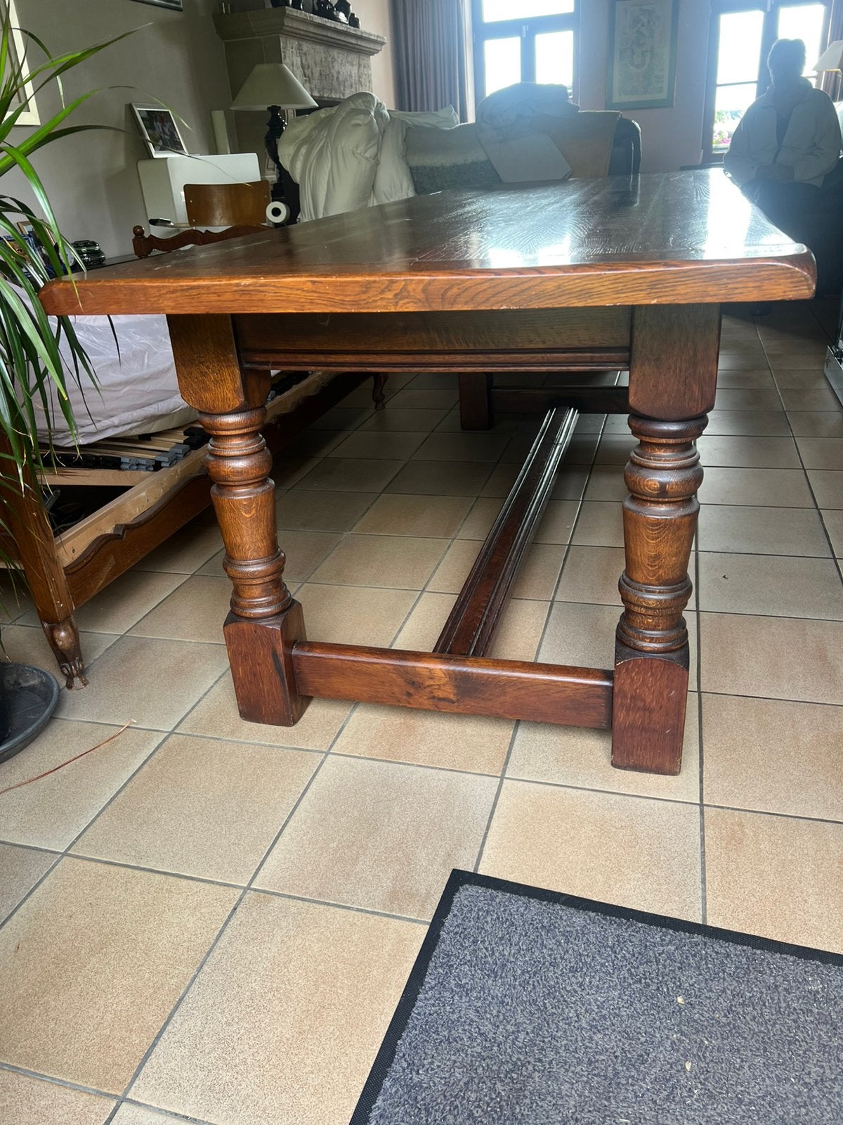 Kloostertafel met 8 stoelen in leder, Antiquités & Art, Enlèvement
