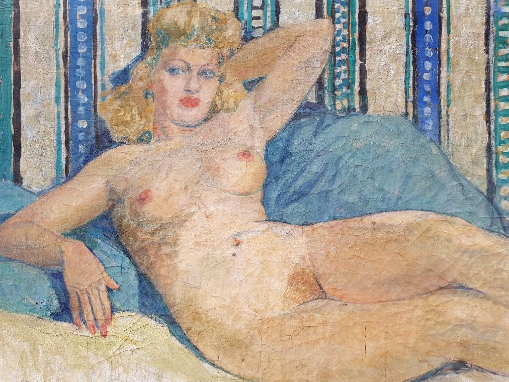 Groot schilderij uit 1930 - Naakte vrouw - LANTOINE, Antiek en Kunst, Kunst | Schilderijen | Klassiek, Verzenden