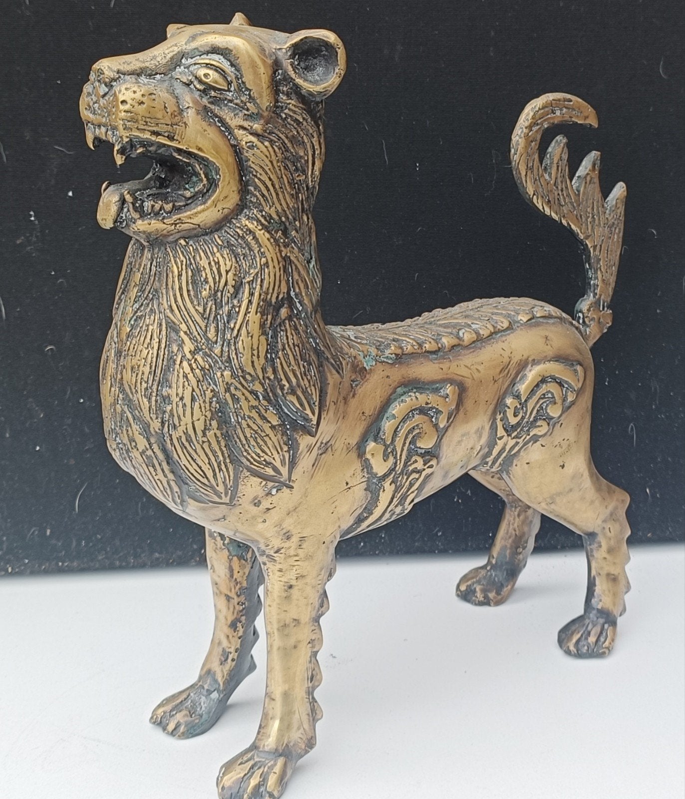 Statue de lion asiatique Bronze cuivré antique, Antiquités & Art, Art | Sculptures & Bois, Enlèvement ou Envoi, Brons, Statue