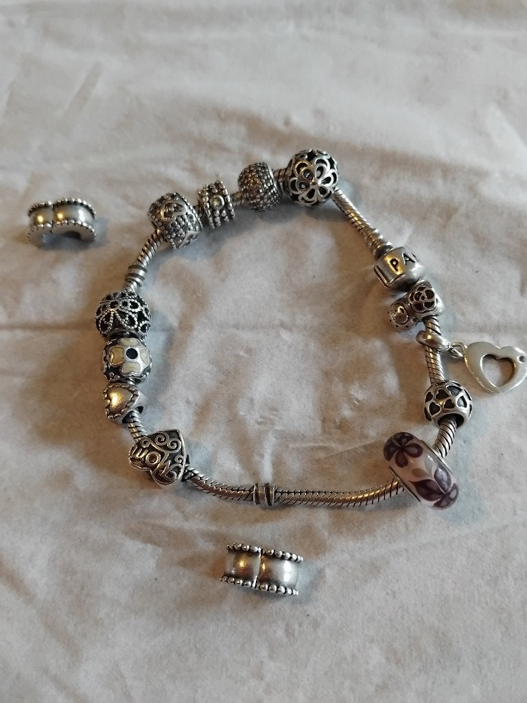 Bracet Pandora, Avec bracelets à breloques ou perles, Comme neuf, Enlèvement, Argent