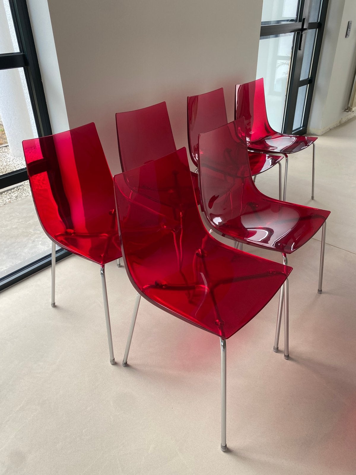 6 unieke fuchsia stoelen van softline- allkit te koop, Huis en Inrichting, Ophalen, Kunststof, Gebruikt, Overige kleuren