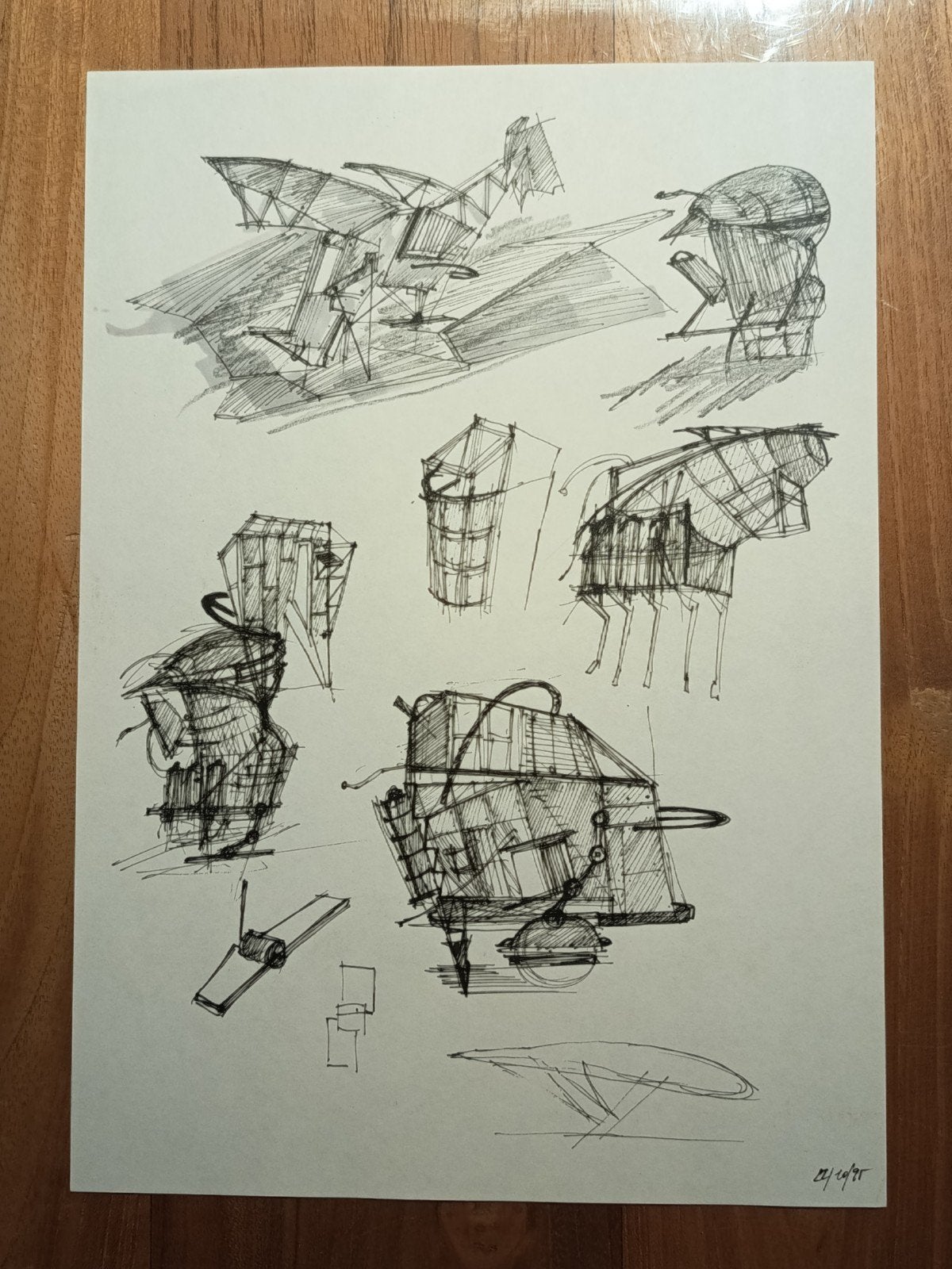 originele tekening uit 1995 - stijl Panamarenko?, Antiek en Kunst, Ophalen of Verzenden