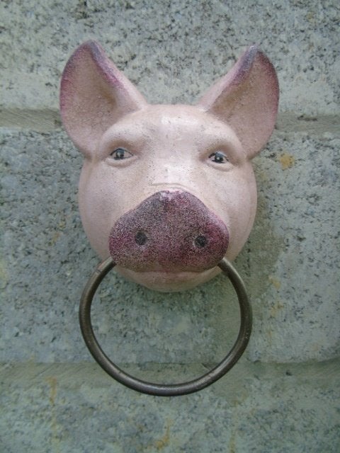 porte serviettes , tête de cochon en fonte, Jardin & Terrasse, Décoration murale de jardin, Neuf, Enlèvement ou Envoi