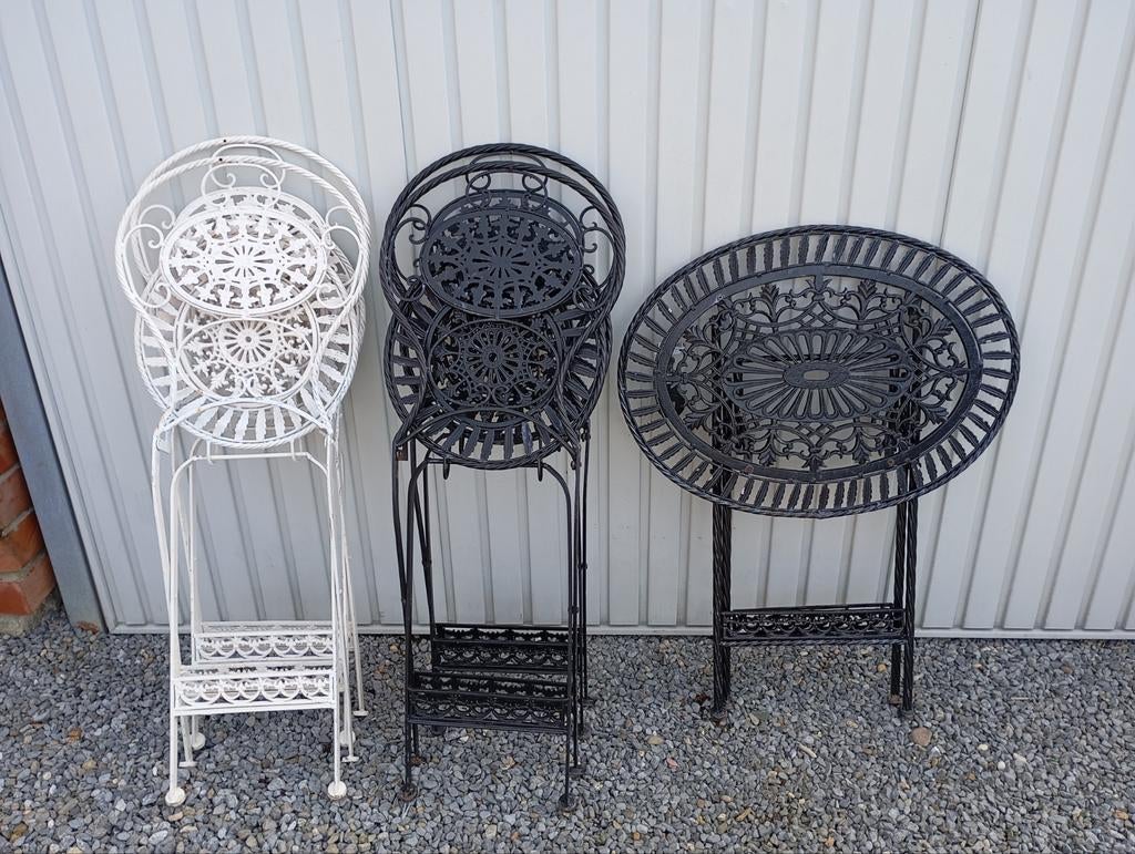 Gegalvaniseerd Inklapbaar Tuinset /1 Ovale Tafel + 4 stoelen, Tuin en Terras, Ophalen, 4 zitplaatsen, Zo goed als nieuw, Tuinset