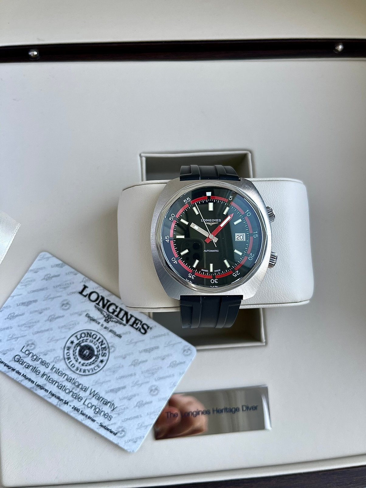 Longines Heritage Diver Black Dial Automatic, Bijoux, Sacs & Beauté, Enlèvement, Comme neuf