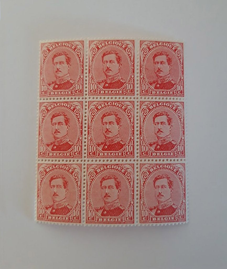 1915 Albert I blok 9 zegels OPB138 - gebruiken na 1918 - MNH, Timbres & Monnaies, Sans timbre, Neuf, Non oblitéré, Chefs d'Etat
