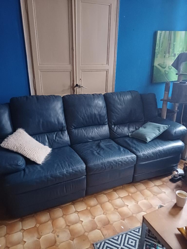 Salon en cuir, Maison & Meubles, Canapés | Salons, 75 à 100 cm, Quatre personnes ou plus, Enlèvement, Utilisé