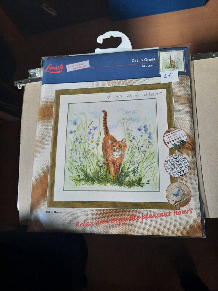 Carte originale de Lanarte - Chat dans l'herbe - 34767, Enlèvement ou Envoi, Utilisé, Broderies à la main, Patron