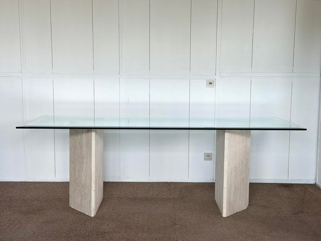 Vintage design travertine eetkamertafel, ca 1980’s, Ophalen