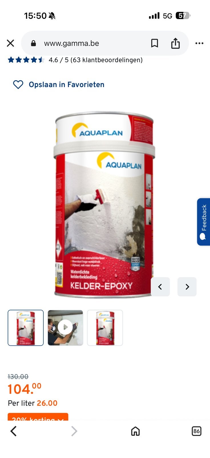Aquaplan Kelder Epoxy 4 liter - Ongebruikt, Doe-het-zelf en Bouw, Ophalen, Nieuw