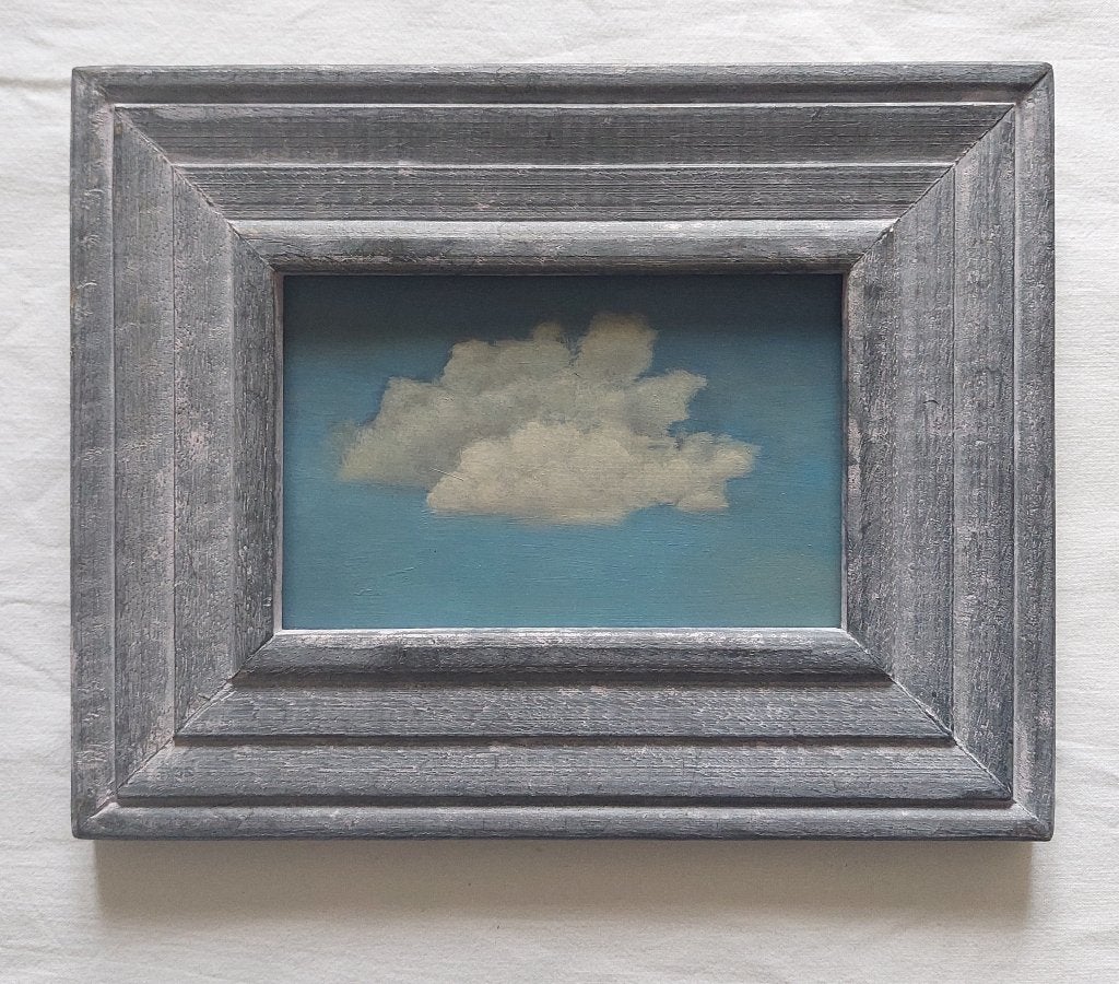 Paysage avec nuages d'été - Peinture à l'huile, Antiquités & Art, Enlèvement ou Envoi, Encadré, Peinture à l'huile, Panneau