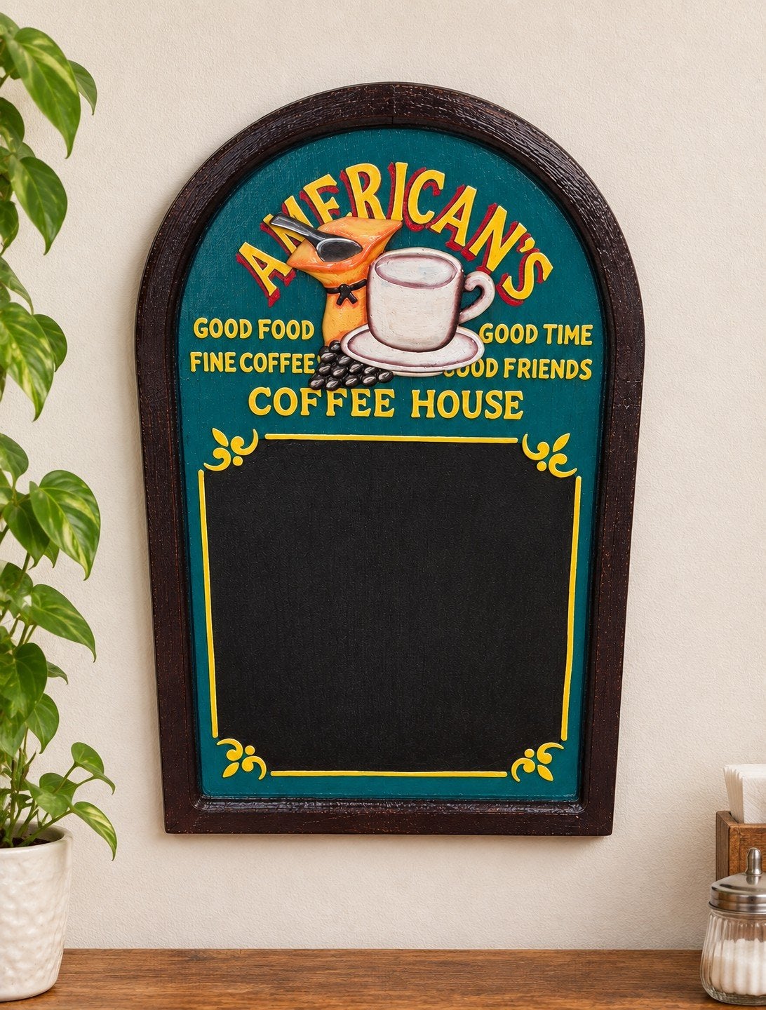 Vintage 3D-Reliëf wandpaneel – "American’s Coffee House", Enlèvement, Utilisé, Vintage