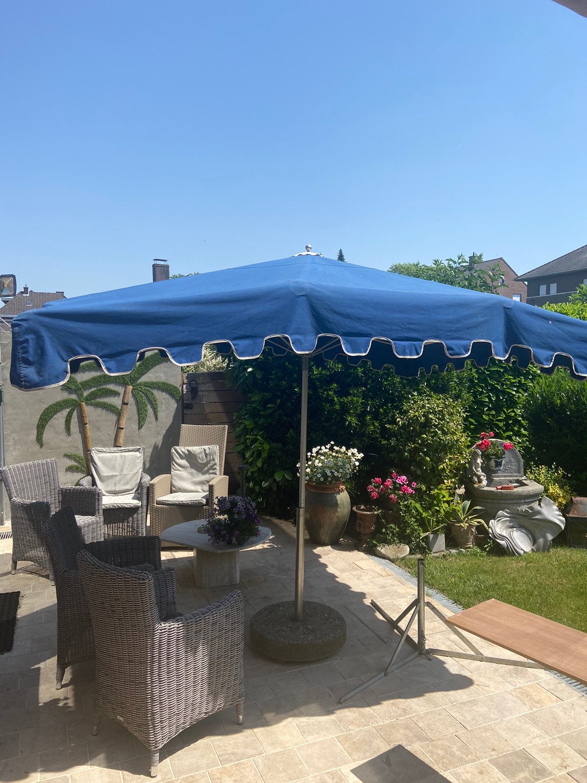 Marktkramer paraplu kleur blauw, Tuin en Terras, Partytenten, Ophalen, Gebruikt, Opvouwbaar, Minder dan 4 meter
