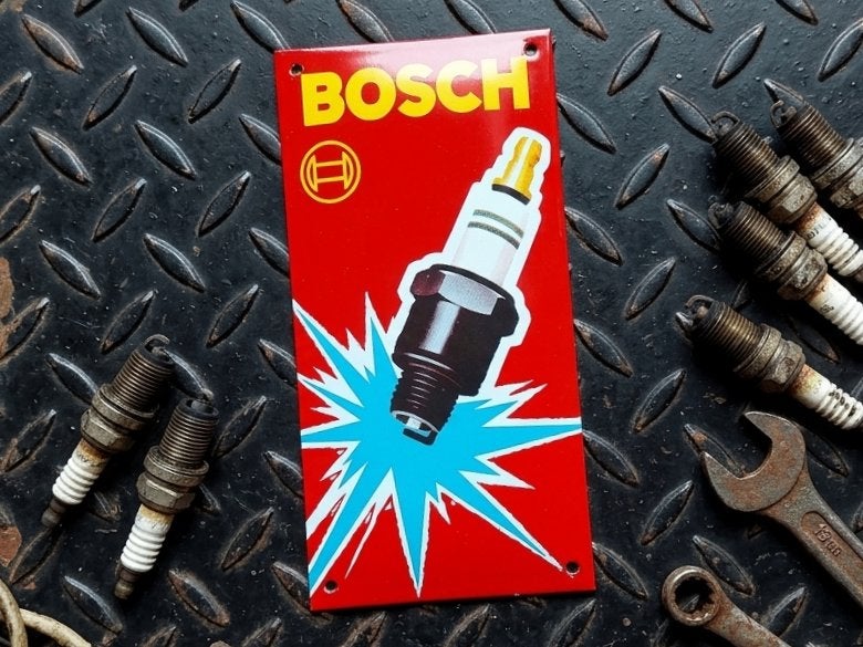 Duits Emaille Schild BOSCH Bougies Reclamebord Vintage Motor, Verzamelen, Merken en Reclamevoorwerpen, Verzenden, Gebruikt, Reclamebord