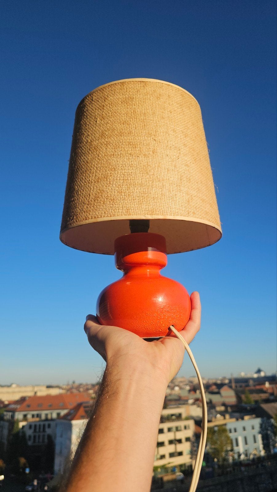 Lampe Orange en céramique vintage 1960 Italie, Enlèvement ou Envoi