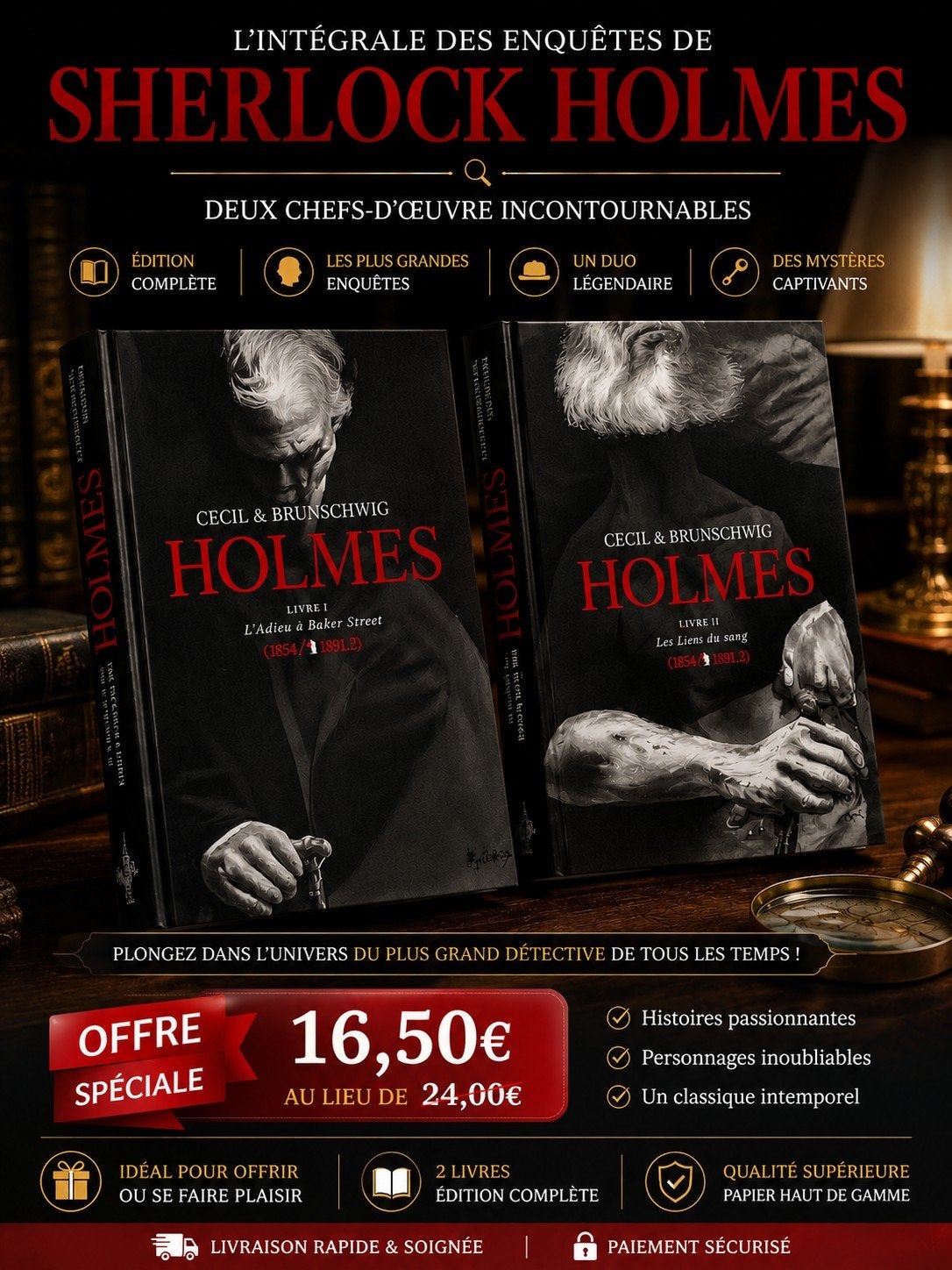 Sherlock Holmes – 2 Livres – Cecil & Brunschwig – 16,50 €
2e, Boeken, Ophalen of Verzenden, Zo goed als nieuw, Luc brunschwig