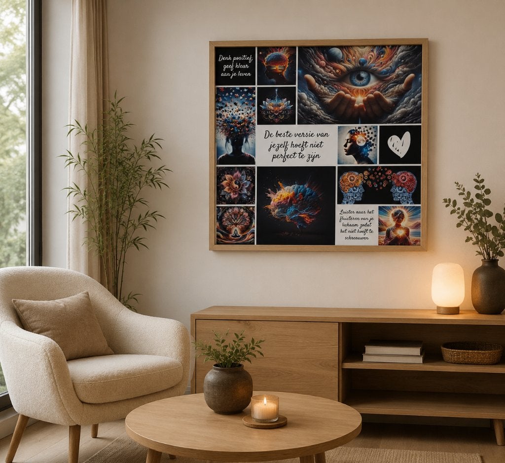 Houten kader 60x60 cm - Decoratie mindfulness - NIEUW, Ophalen, Hout, Meerkleurig, 60 cm