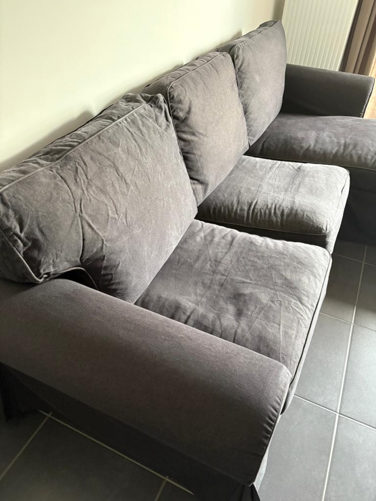 Zwarte zetel + poef, Trois personnes, Moins de 75 cm, 200 à 250 cm, Enlèvement