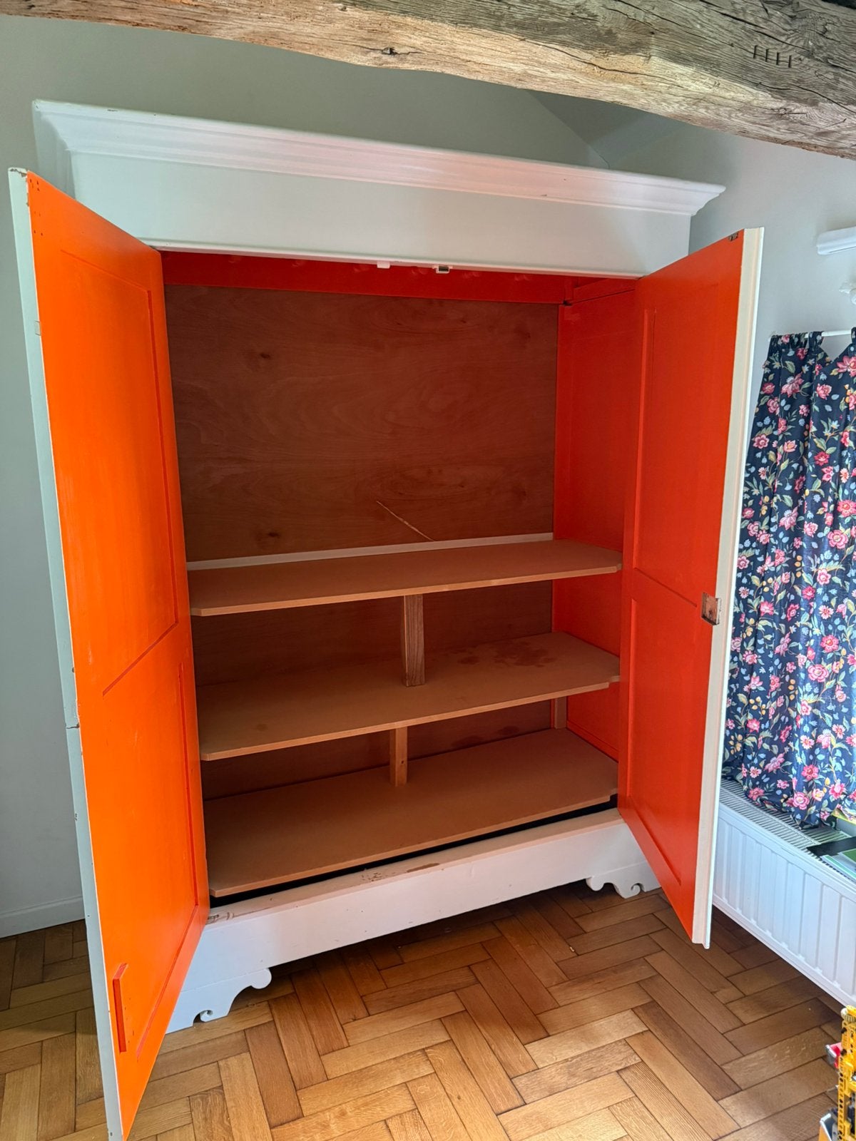 Massief grenen kledingkast wit/oranje 202/162/62cm, Ophalen, Met deur(en), Gebruikt, 200 cm of meer